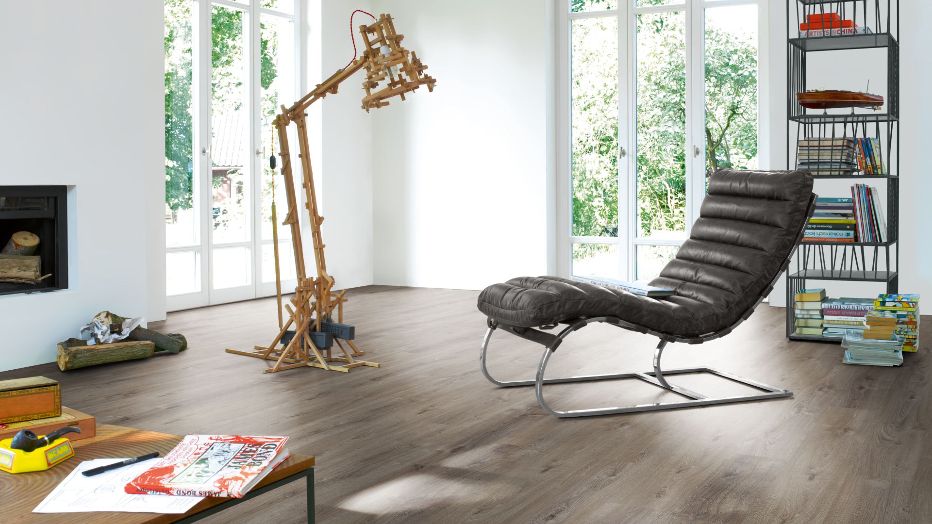 Ламинат Parador Classic 1070 Дуб Валери тёмный белёный 1730373 1285×194×9 фото в интерьере